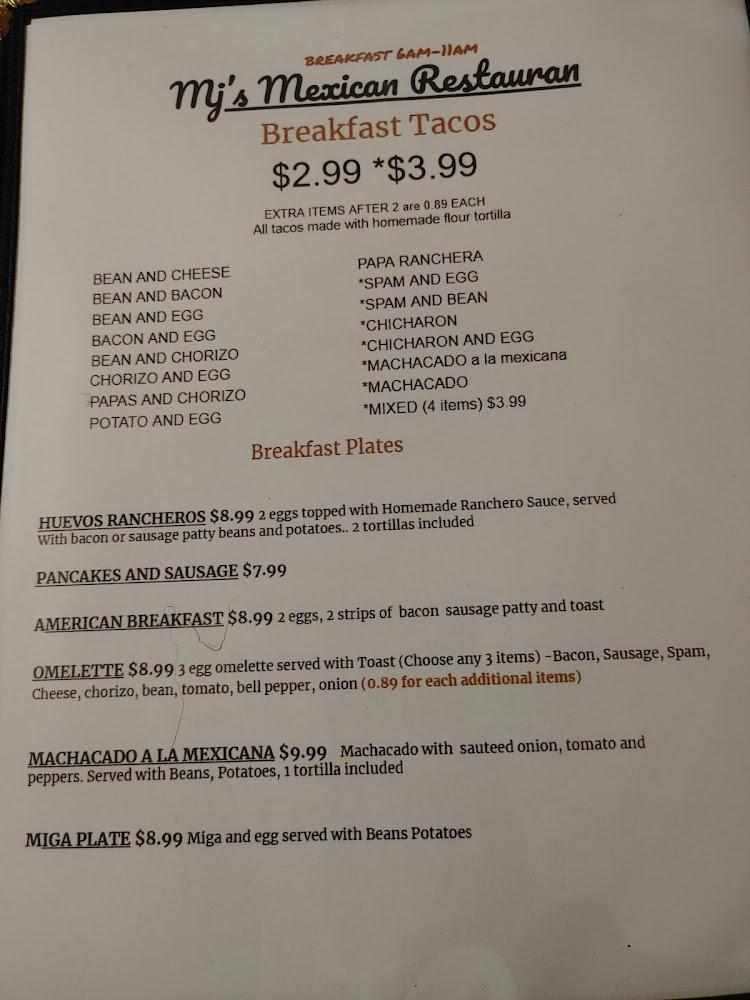 MJ's Mexican Restaurant Menu image 2